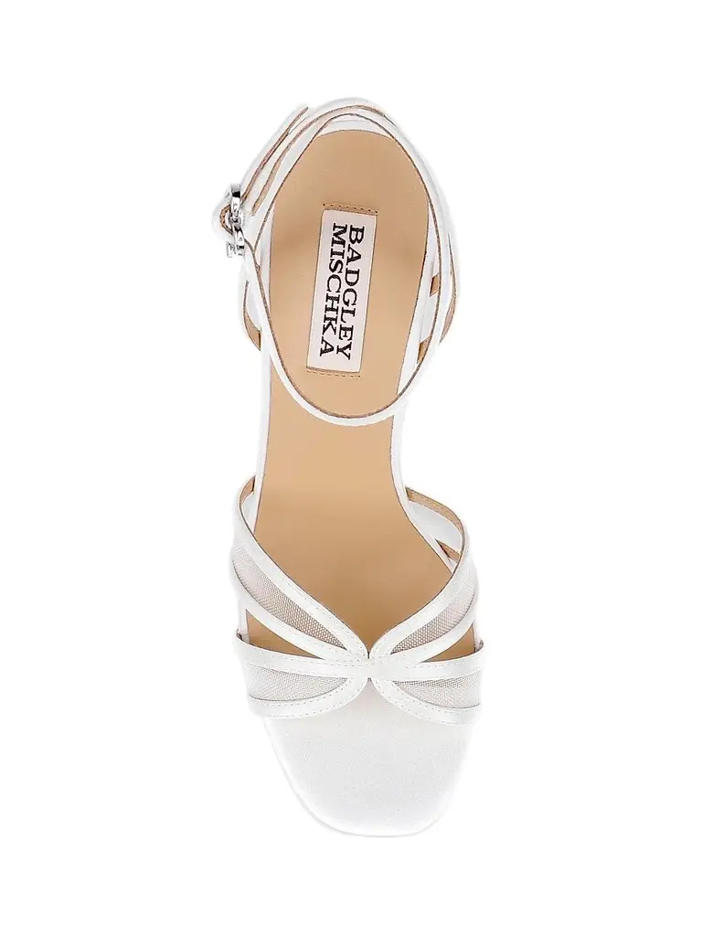 BADGLEY MISCHKA Women's Yohana 100MM Satin & Mesh Sandals - White Satin | Thumbnail 4