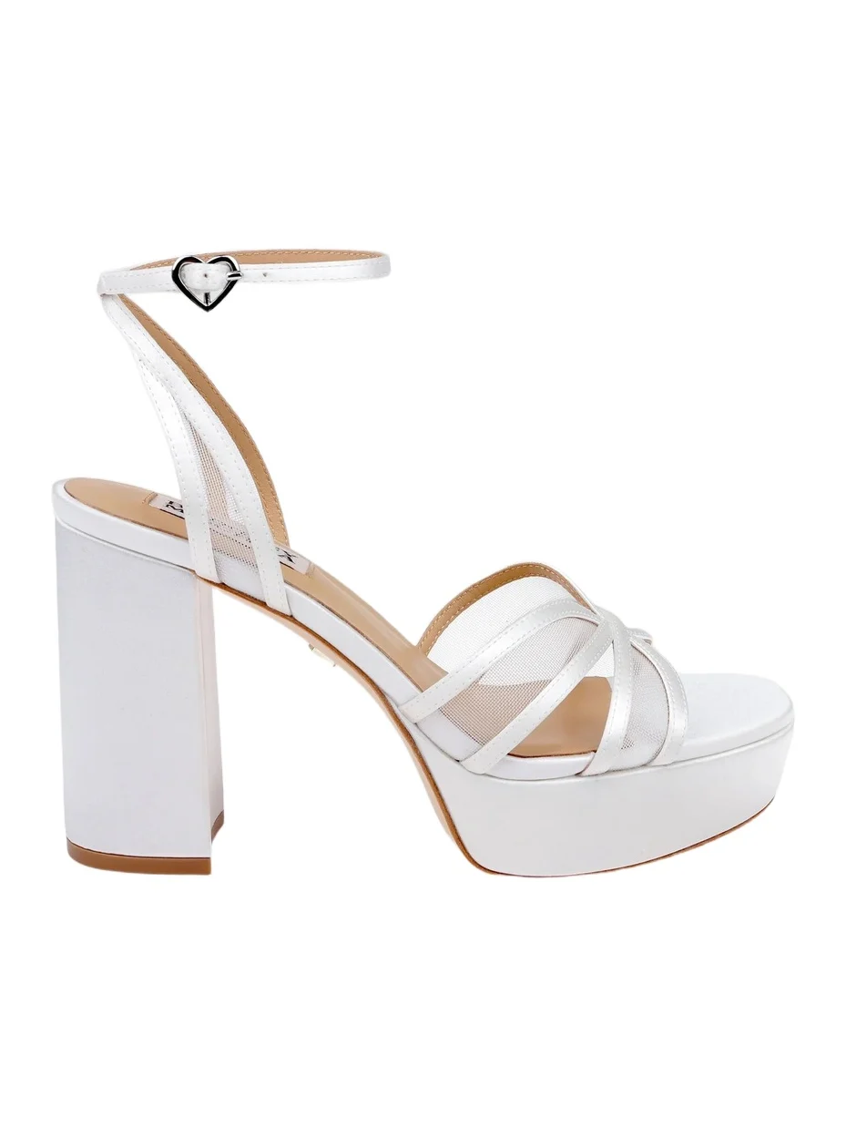 BADGLEY MISCHKA Women's Yohana 100MM Satin & Mesh Sandals - White Satin