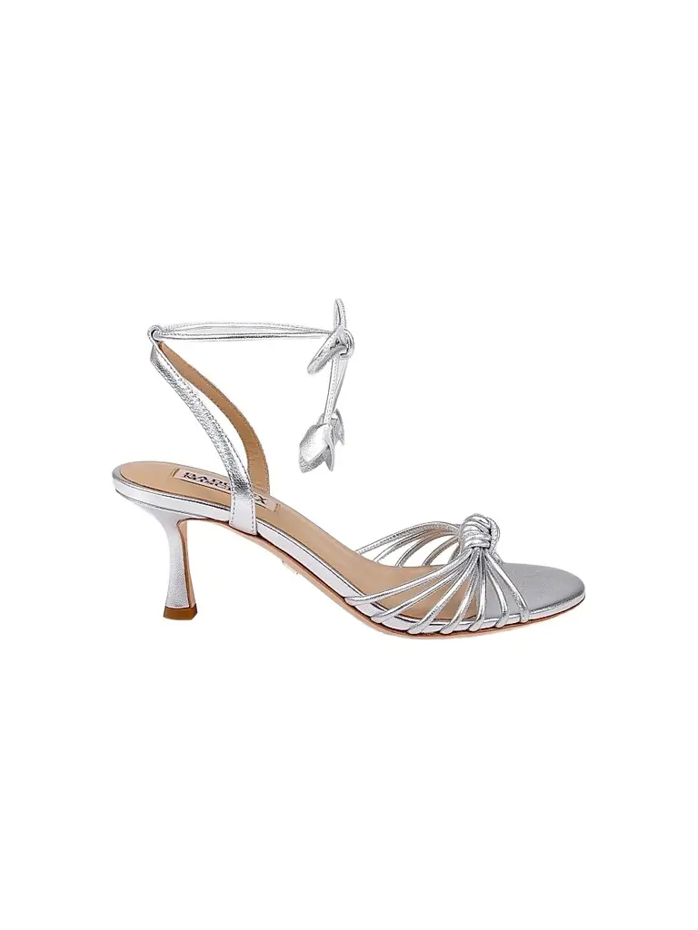 BADGLEY MISCHKA Women's Yelena 65MM Leather Wrap Sandals - Silver Metallic | Image 1 BADGLEY MISCHKA Women's Yelena 65MM Leather Wrap Sandals - Silver Metallic | Image 1