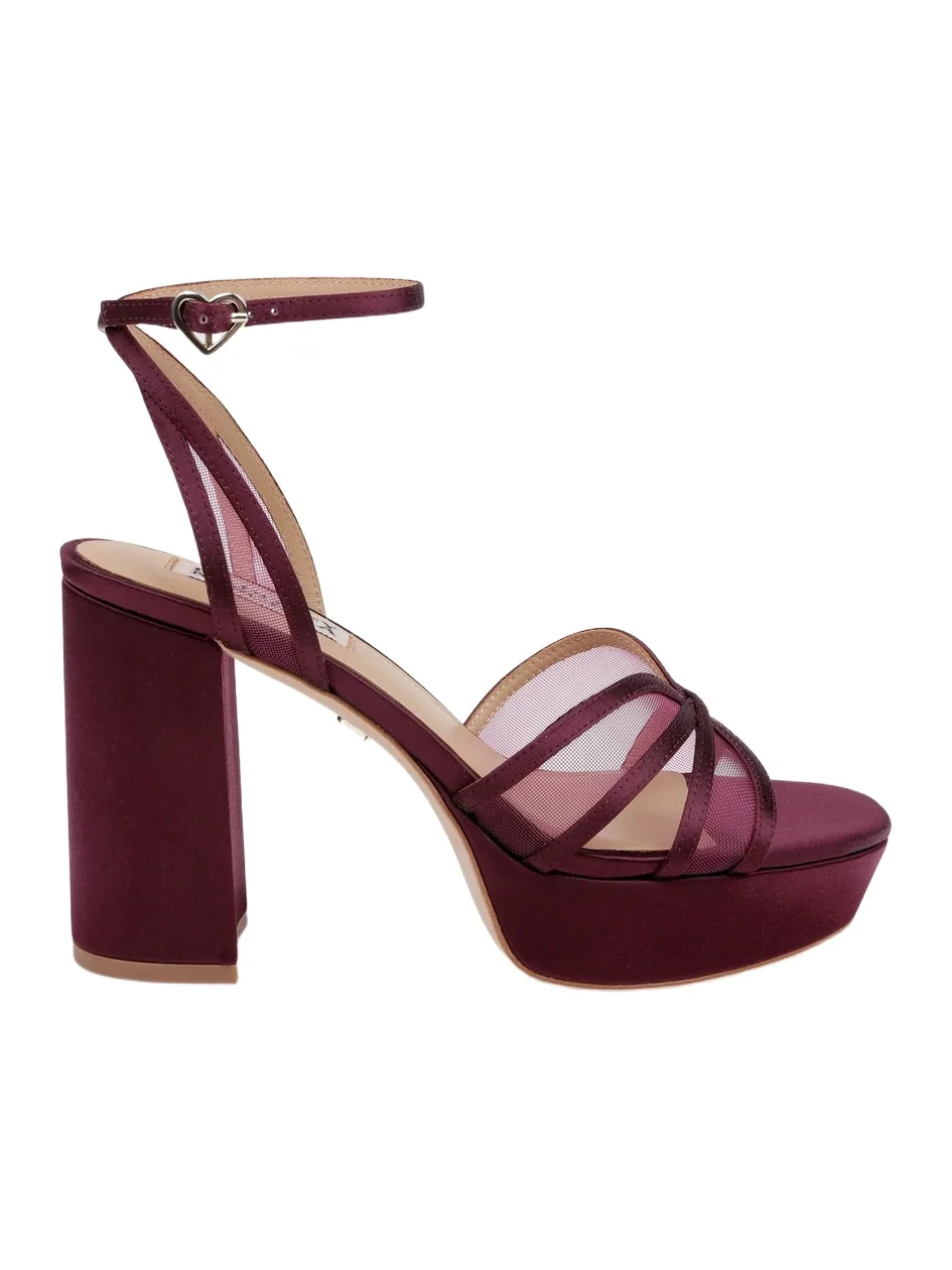BADGLEY MISCHKA Women's Yohana 100MM Satin & Mesh Sandals - Cherry Satin