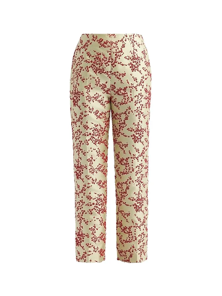 Alberta Ferretti Women's Radzmir Flocked Silk Straight-Leg Crop Pants