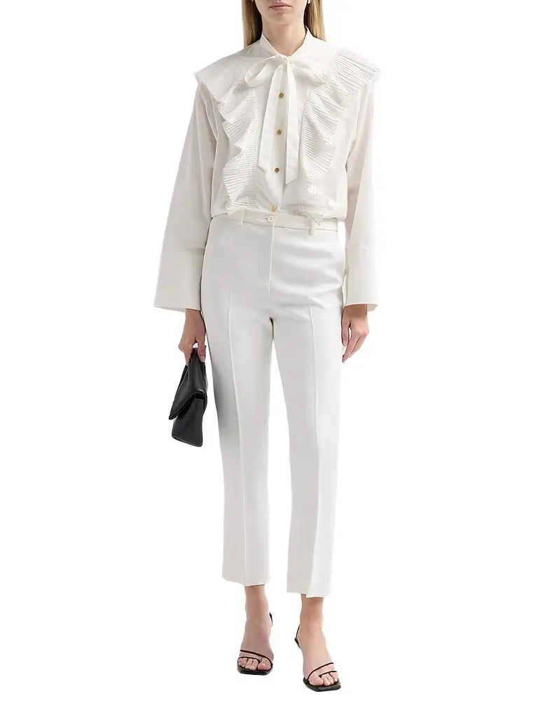 Alberta Ferretti Women's Pleated Ruffle Neck-Tie Cotton Blouse | Thumbnail 2 Alberta Ferretti Women's Pleated Ruffle Neck-Tie Cotton Blouse | Thumbnail 2