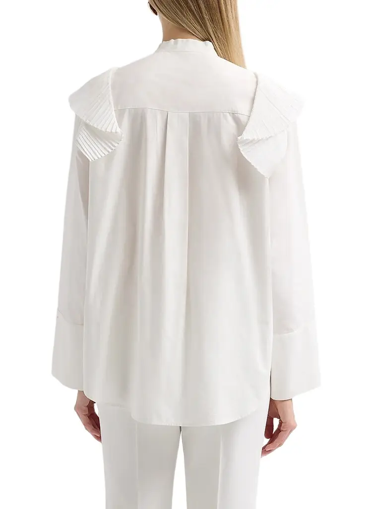 Alberta Ferretti Women's Pleated Ruffle Neck-Tie Cotton Blouse | Thumbnail 3 Alberta Ferretti Women's Pleated Ruffle Neck-Tie Cotton Blouse | Thumbnail 3