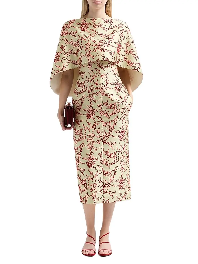 Alberta Ferretti Women's Radzmir Floral Flocked Capelet Midi Cocktail Dress | Thumbnail 2 Alberta Ferretti Women's Radzmir Floral Flocked Capelet Midi Cocktail Dress | Thumbnail 2
