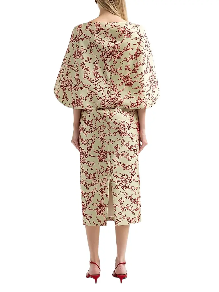 Alberta Ferretti Women's Radzmir Floral Flocked Capelet Midi Cocktail Dress | Thumbnail 3 Alberta Ferretti Women's Radzmir Floral Flocked Capelet Midi Cocktail Dress | Thumbnail 3
