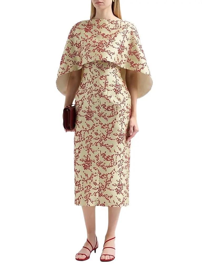 Alberta Ferretti Women's Radzmir Floral Flocked Capelet Midi Cocktail Dress | Thumbnail 4 Alberta Ferretti Women's Radzmir Floral Flocked Capelet Midi Cocktail Dress | Thumbnail 4