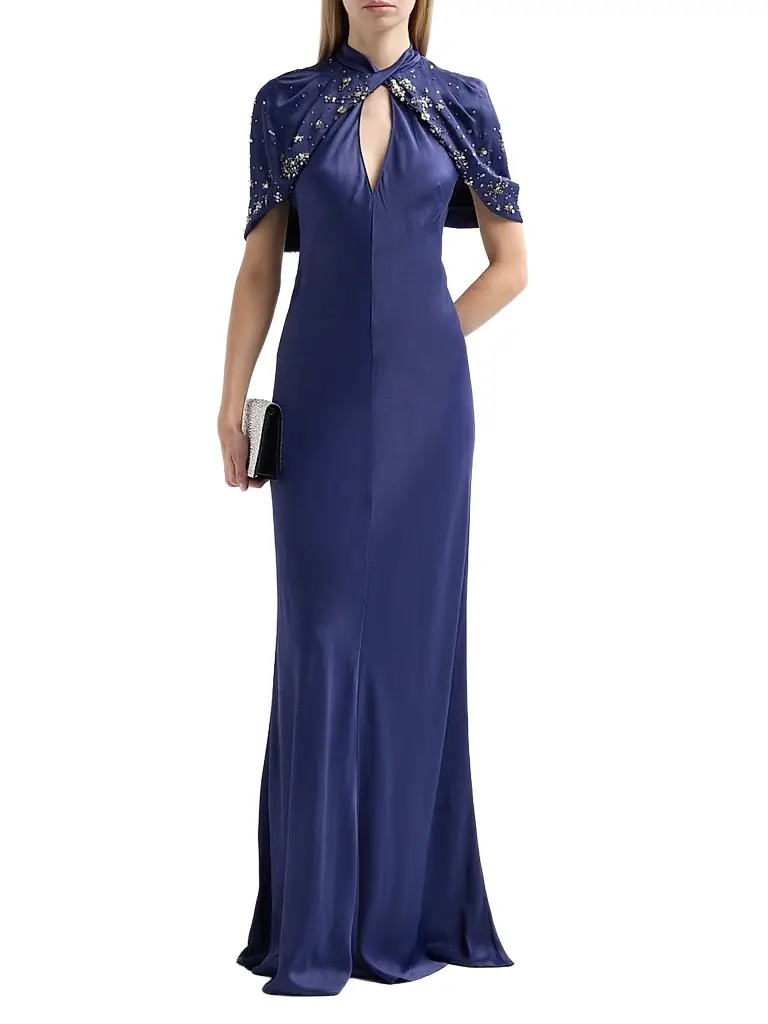 Alberta Ferretti Women's Enver Satin Embellished-Cape Gown | Thumbnail 2 Alberta Ferretti Women's Enver Satin Embellished-Cape Gown | Thumbnail 2