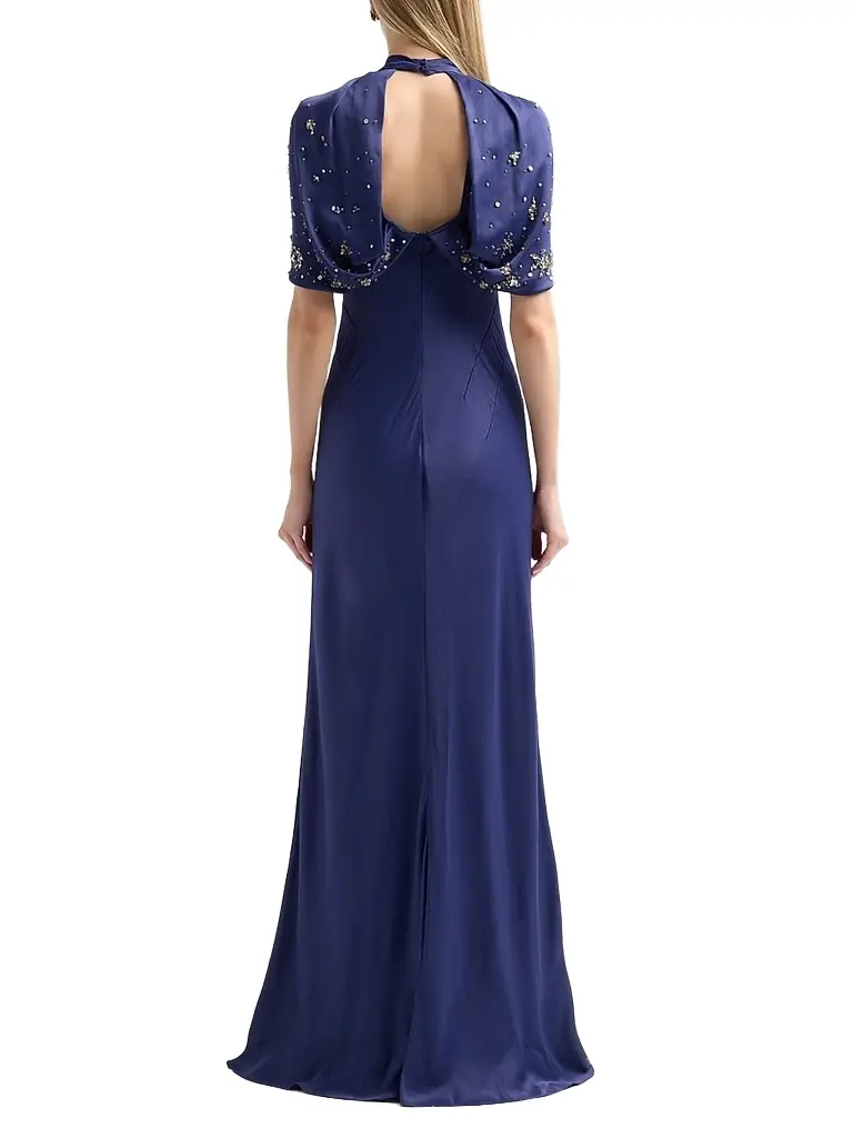 Alberta Ferretti Women's Enver Satin Embellished-Cape Gown | Thumbnail 3 Alberta Ferretti Women's Enver Satin Embellished-Cape Gown | Thumbnail 3