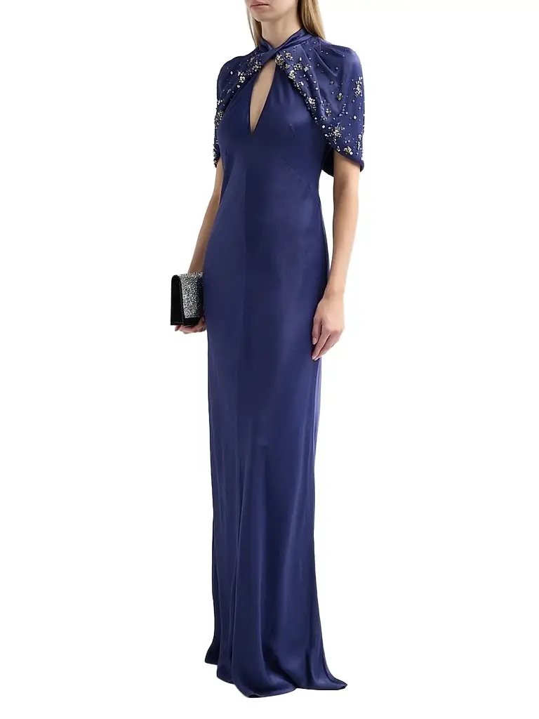 Alberta Ferretti Women's Enver Satin Embellished-Cape Gown | Thumbnail 4 Alberta Ferretti Women's Enver Satin Embellished-Cape Gown | Thumbnail 4