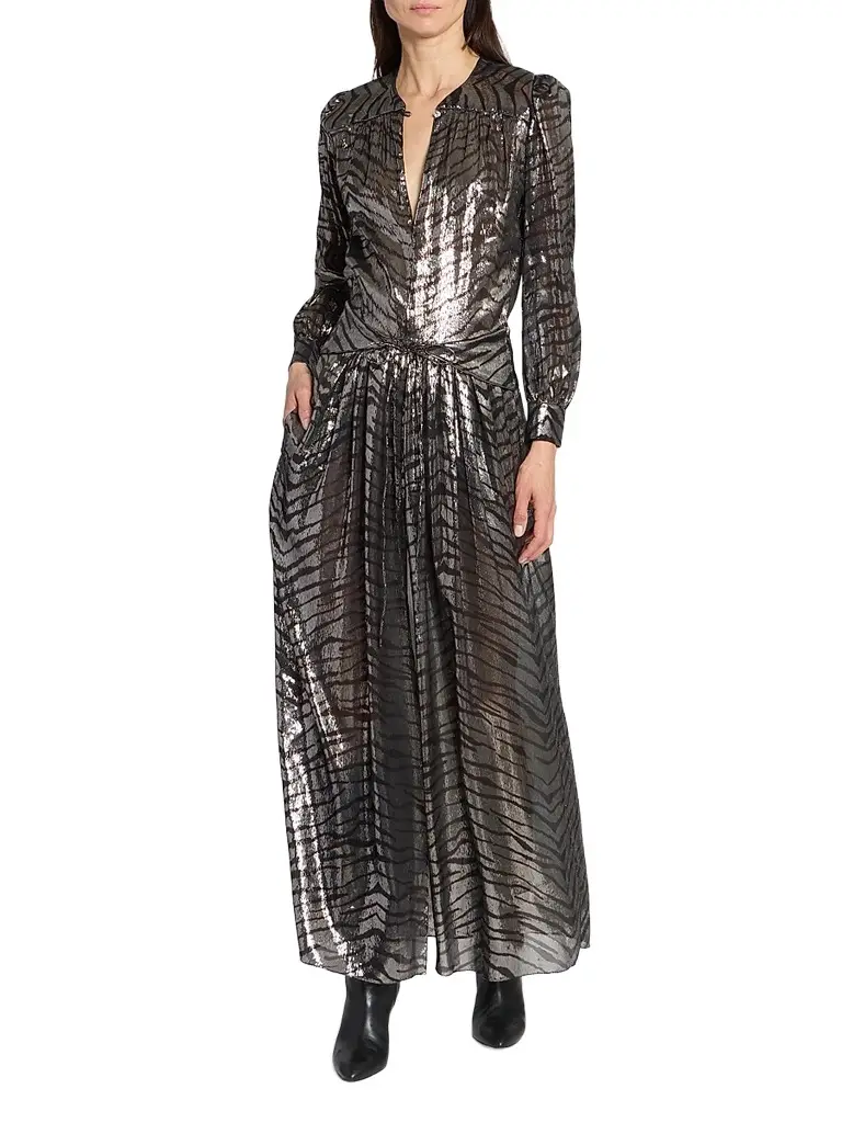 Isabel Marant Women's Felby Metallic Zebra Silk-Blend Maxi Dress | Thumbnail 2 Isabel Marant Women's Felby Metallic Zebra Silk-Blend Maxi Dress | Thumbnail 2