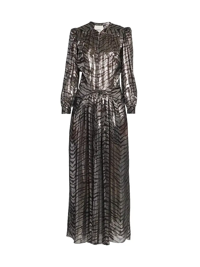 Isabel Marant Women's Felby Metallic Zebra Silk-Blend Maxi Dress - Black Silver | Image 1 Isabel Marant Women's Felby Metallic Zebra Silk-Blend Maxi Dress - Black Silver | Image 1
