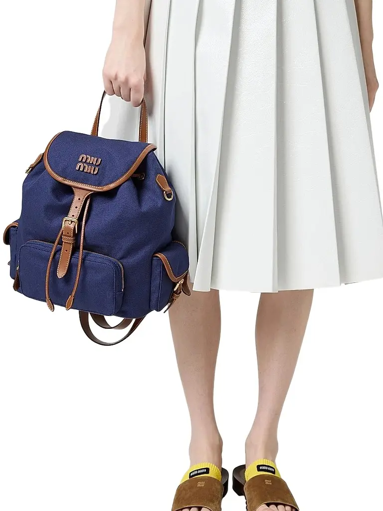 Miu Miu Women's Canvas and Leather Backpack - Blue | Thumbnail 8