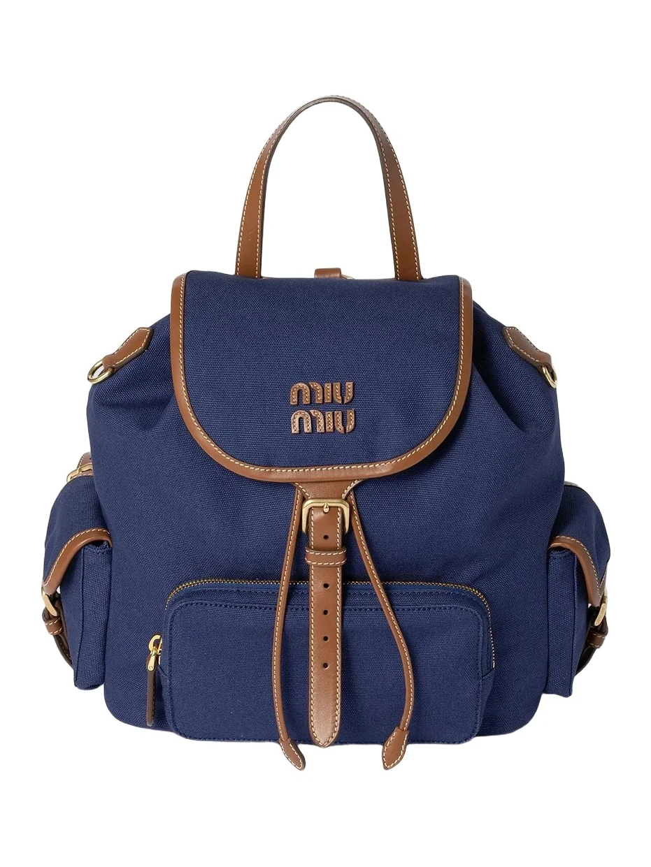 Miu Miu Women's Canvas and Leather Backpack - Blue