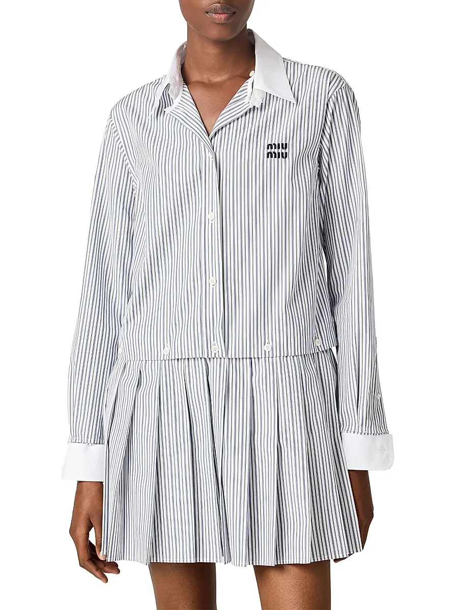 Miu Miu Women's Pleated Striped Poplin Mini-Dress | Thumbnail 2 Miu Miu Women's Pleated Striped Poplin Mini-Dress | Thumbnail 2