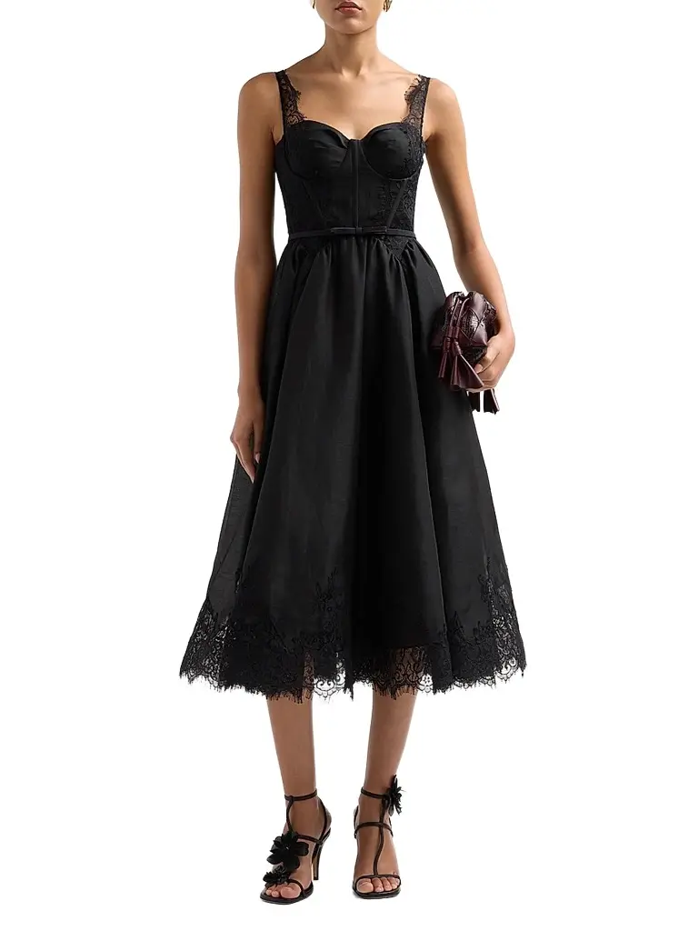 Zimmermann Women's Valiant Linen-Silk Lace-Trim Midi Dress | Thumbnail 2