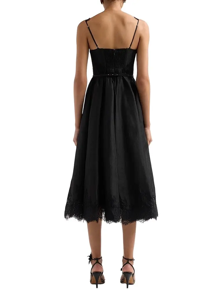 Zimmermann Women's Valiant Linen-Silk Lace-Trim Midi Dress | Thumbnail 3