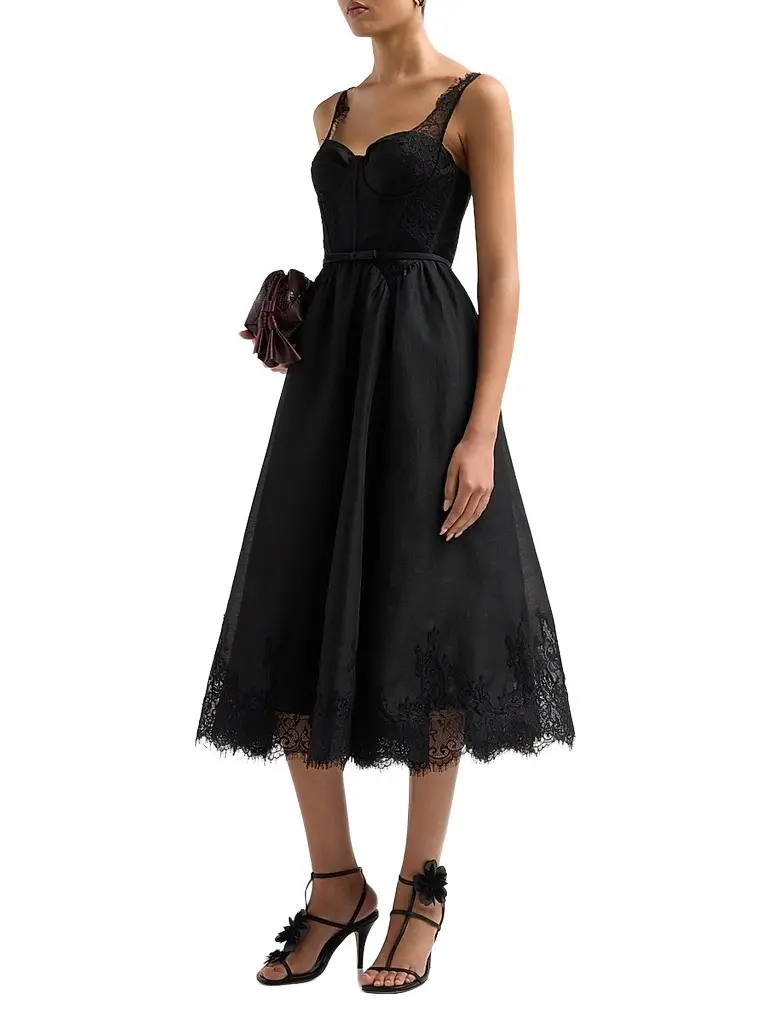 Zimmermann Women's Valiant Linen-Silk Lace-Trim Midi Dress | Thumbnail 4