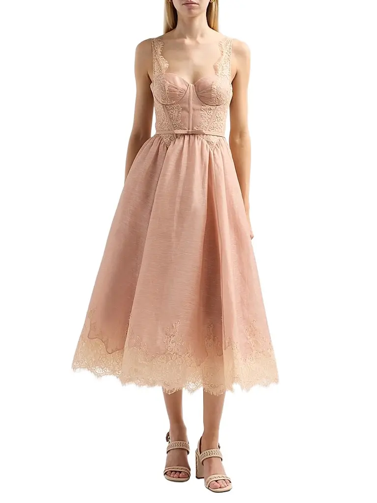 Zimmermann Women's Valiant Linen-Silk Lace-Trim Midi Dress | Thumbnail 2 Zimmermann Women's Valiant Linen-Silk Lace-Trim Midi Dress | Thumbnail 2