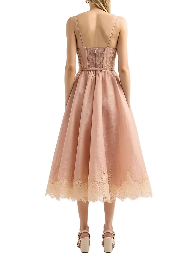 Zimmermann Women's Valiant Linen-Silk Lace-Trim Midi Dress | Thumbnail 3 Zimmermann Women's Valiant Linen-Silk Lace-Trim Midi Dress | Thumbnail 3