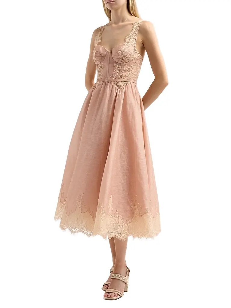 Zimmermann Women's Valiant Linen-Silk Lace-Trim Midi Dress | Thumbnail 4 Zimmermann Women's Valiant Linen-Silk Lace-Trim Midi Dress | Thumbnail 4