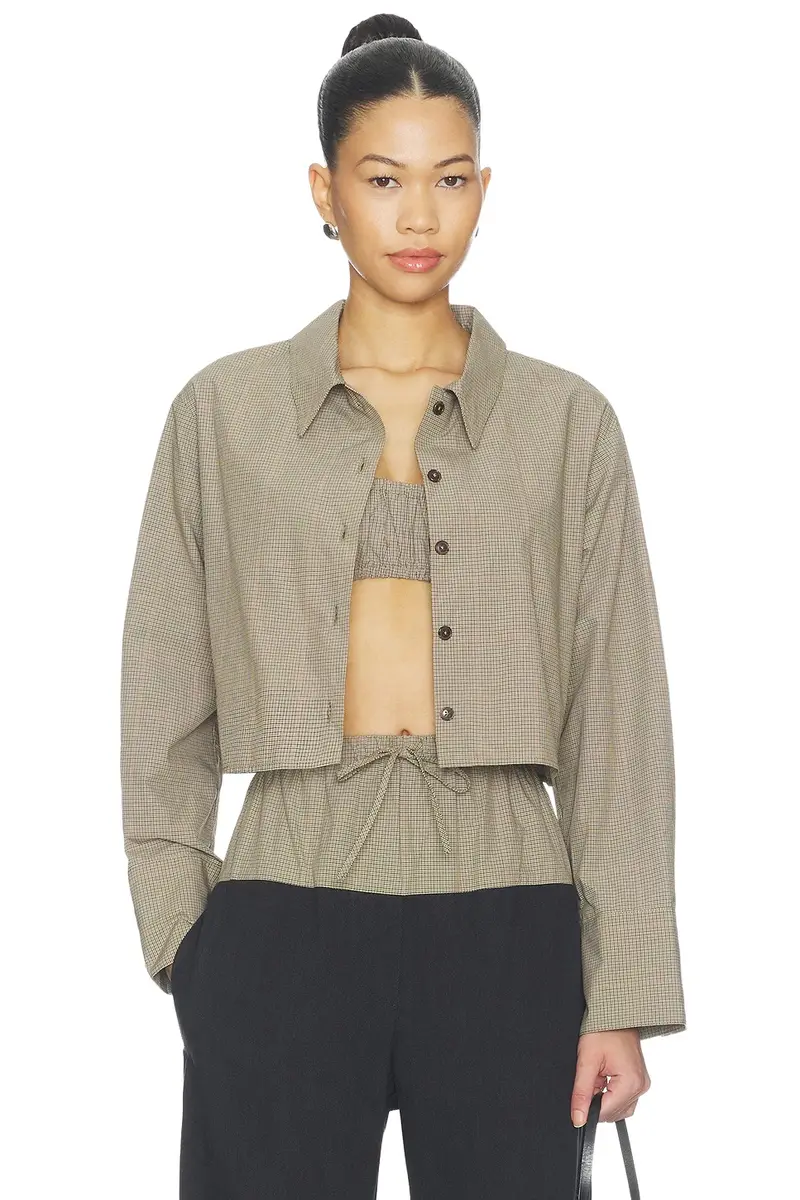 Cropped Oversized Button Down Top