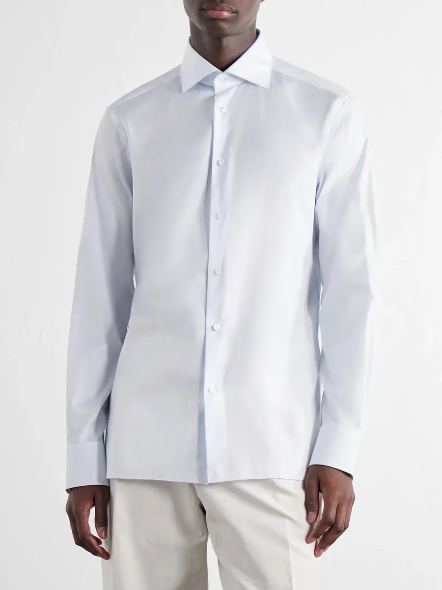 Zegna Cutaway-Collar Striped Cotton-Poplin Shirt - Men | Thumbnail 5 Zegna Cutaway-Collar Striped Cotton-Poplin Shirt - Men | Thumbnail 5
