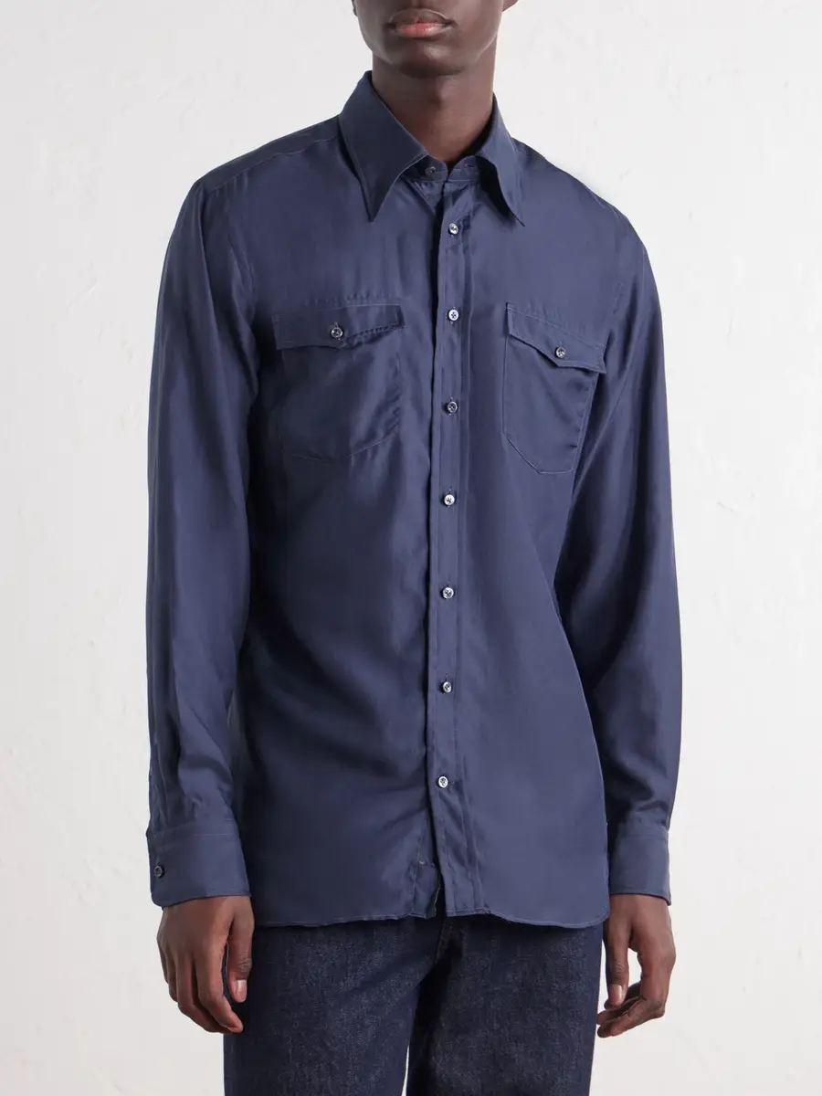 Husbands Cotton and Silk-Blend Twill Shirt - Men | Thumbnail 3 Husbands Cotton and Silk-Blend Twill Shirt - Men | Thumbnail 3