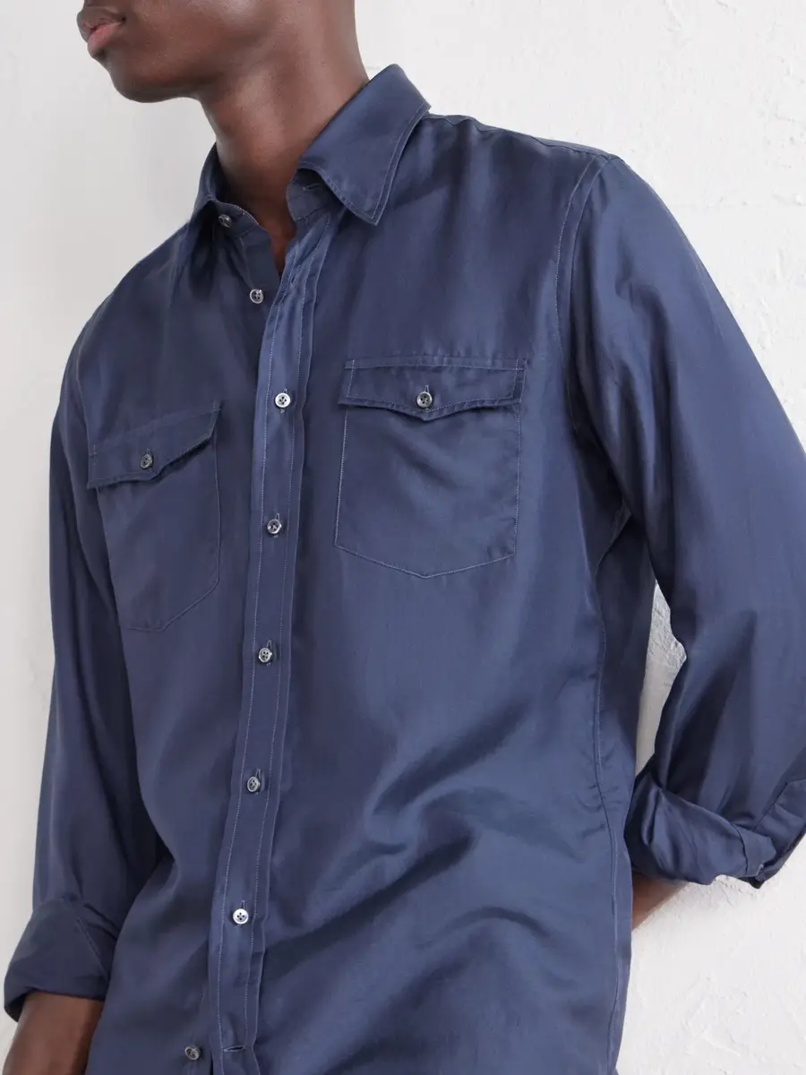 Husbands Cotton and Silk-Blend Twill Shirt - Men | Thumbnail 5 Husbands Cotton and Silk-Blend Twill Shirt - Men | Thumbnail 5