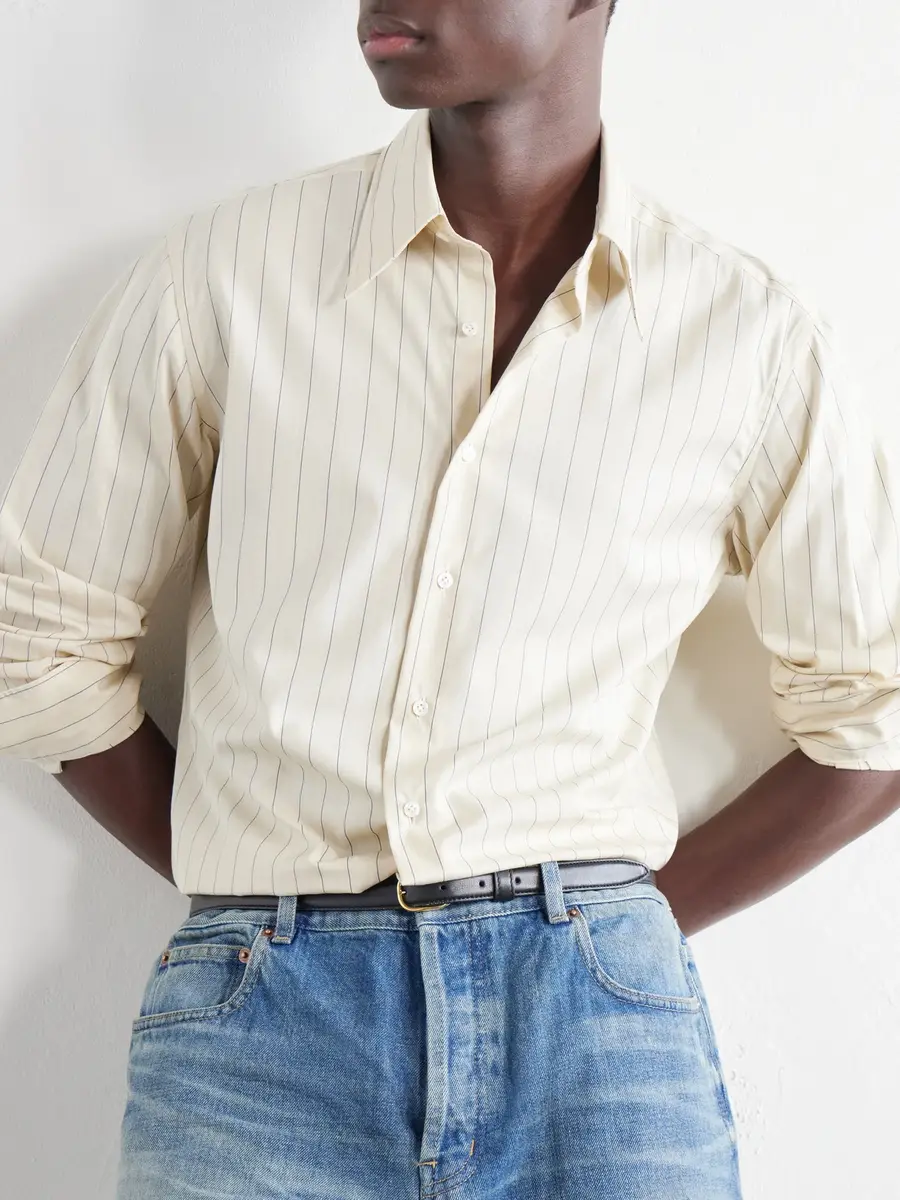 Husbands Striped Cotton and Lyocell-Blend Poplin Shirt - Men | Thumbnail 5 Husbands Striped Cotton and Lyocell-Blend Poplin Shirt - Men | Thumbnail 5