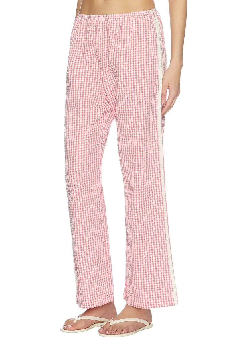 DONNI. The Cotton Gingham Stripe Crop Pant