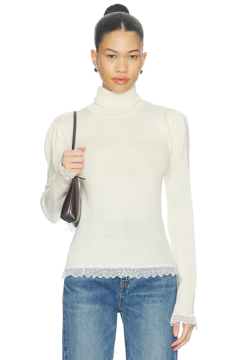 Ganni Merino Turtleneck With Lace Details Sweater