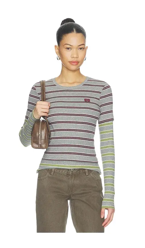 Ganni Soft Cotton Rib Long Sleeve Double Layer Top