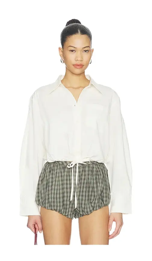 Ganni Stretch Cotton Cropped Bowling Shirt