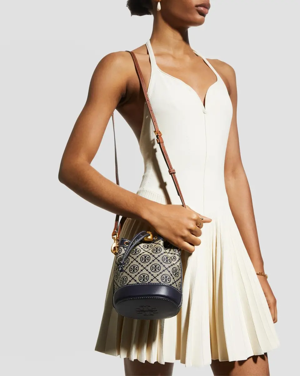 Tory Burch T Monogram Mini Canvas Bucket Bag | Thumbnail 2 Tory Burch T Monogram Mini Canvas Bucket Bag | Thumbnail 2
