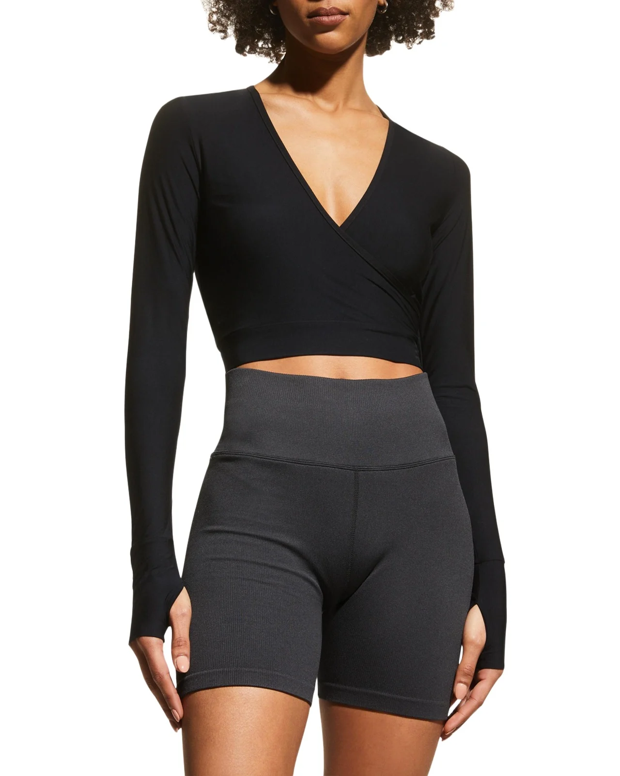 Commando Cropped Long-Sleeve Wrap Top
