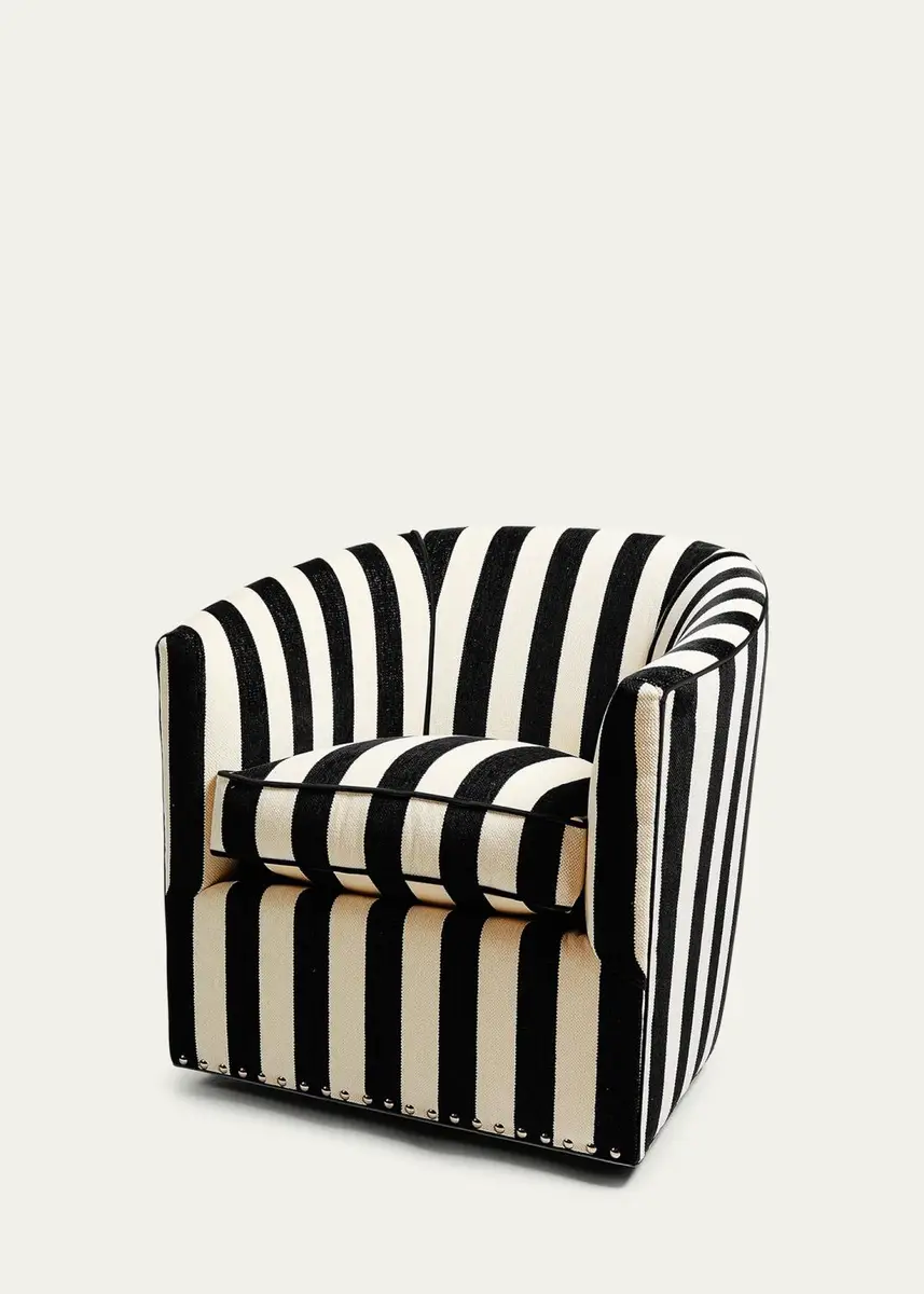 MacKenzie-Childs Marquee Black Stripe Chenille Swivel Chair | Thumbnail 2 MacKenzie-Childs Marquee Black Stripe Chenille Swivel Chair | Thumbnail 2