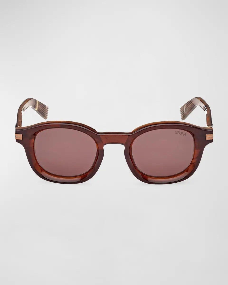Zegna Men's AURORA Acetate Round Sunglasses | Thumbnail 3