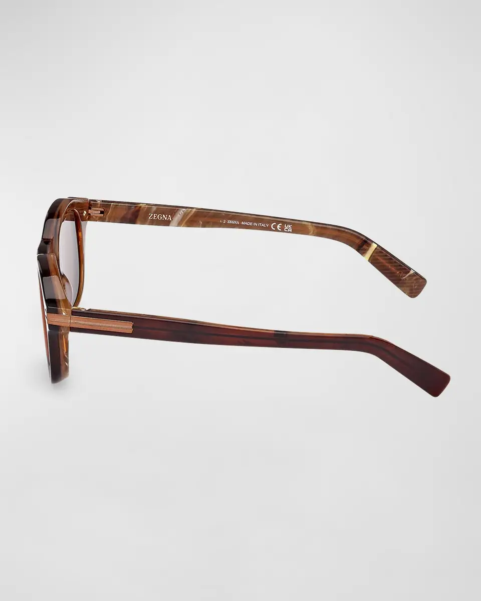 Zegna Men's AURORA Acetate Round Sunglasses | Thumbnail 4