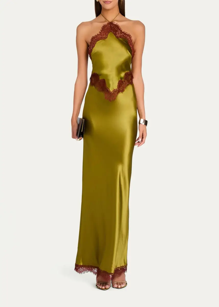 Retrofête Everly Lace-Trim Satin Halter Dress | Thumbnail 2 Retrofête Everly Lace-Trim Satin Halter Dress | Thumbnail 2