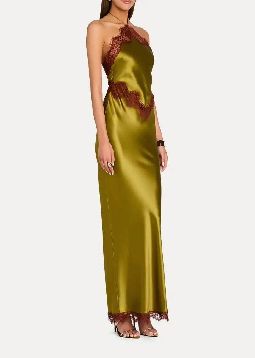 Retrofête Everly Lace-Trim Satin Halter Dress | Thumbnail 4 Retrofête Everly Lace-Trim Satin Halter Dress | Thumbnail 4