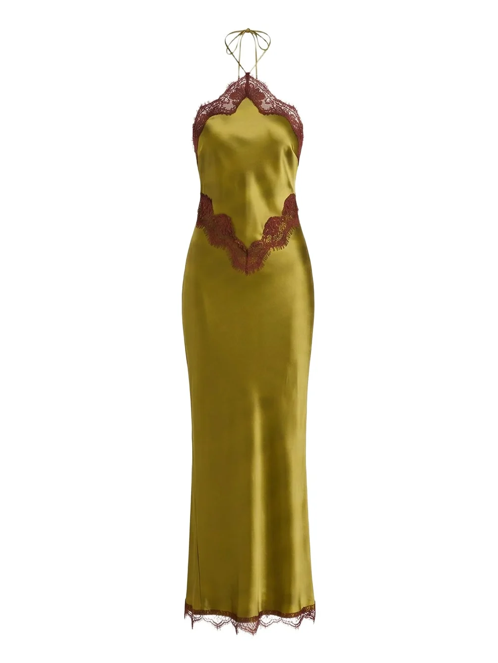 Everly Lace-Trim Satin Halter Dress