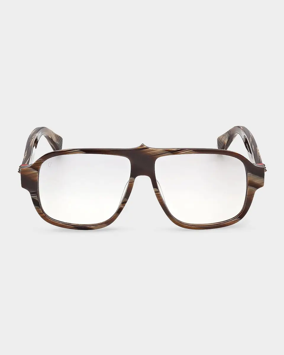 Christian Louboutin Men's Temple-Spike Acetate Rectangle Eyeglasses | Thumbnail 2