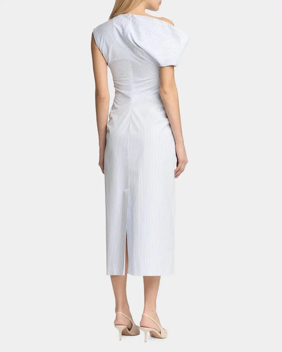 Malo Pinstriped Cotton Off-The-Shoulder Midi-Dress | Thumbnail 3