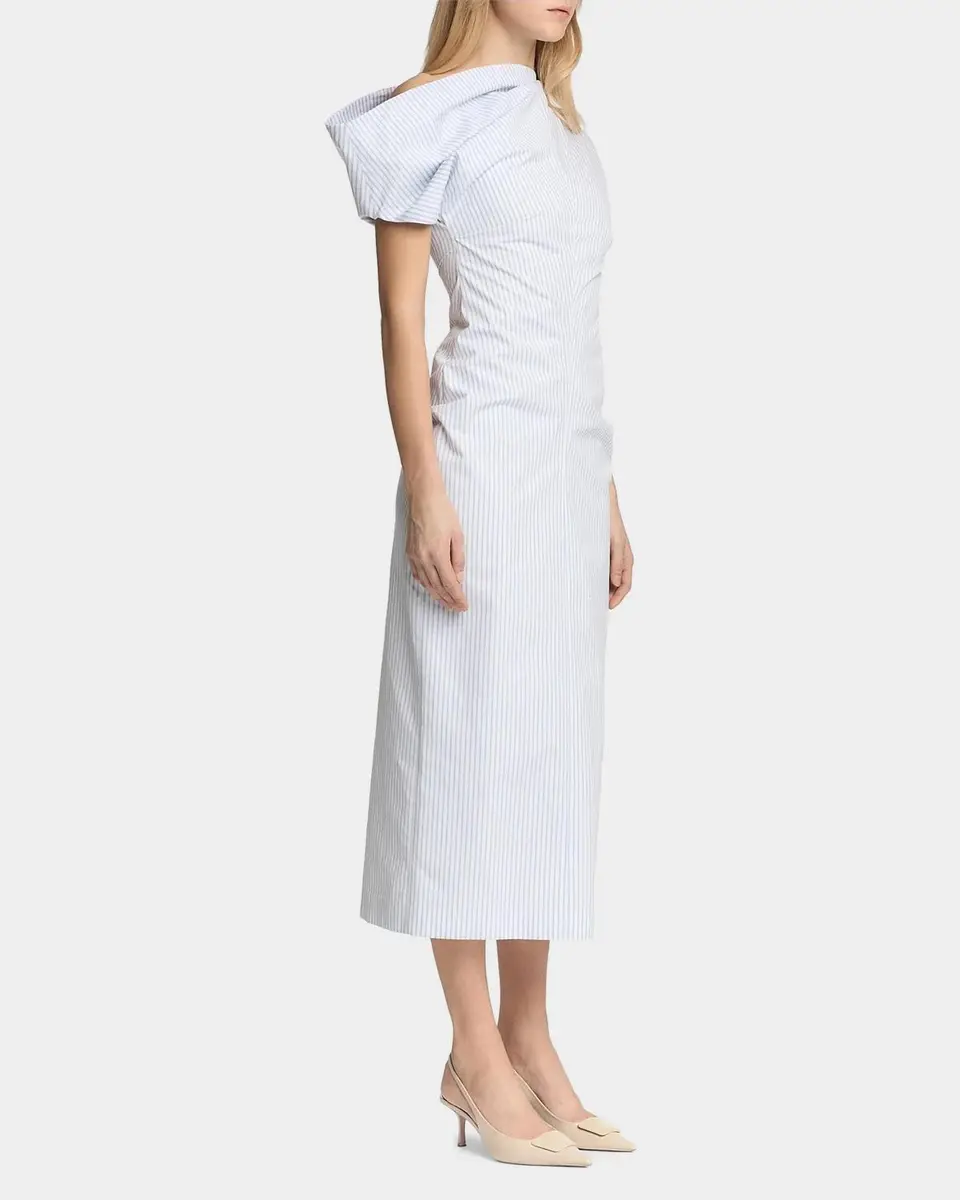 Malo Pinstriped Cotton Off-The-Shoulder Midi-Dress | Thumbnail 4