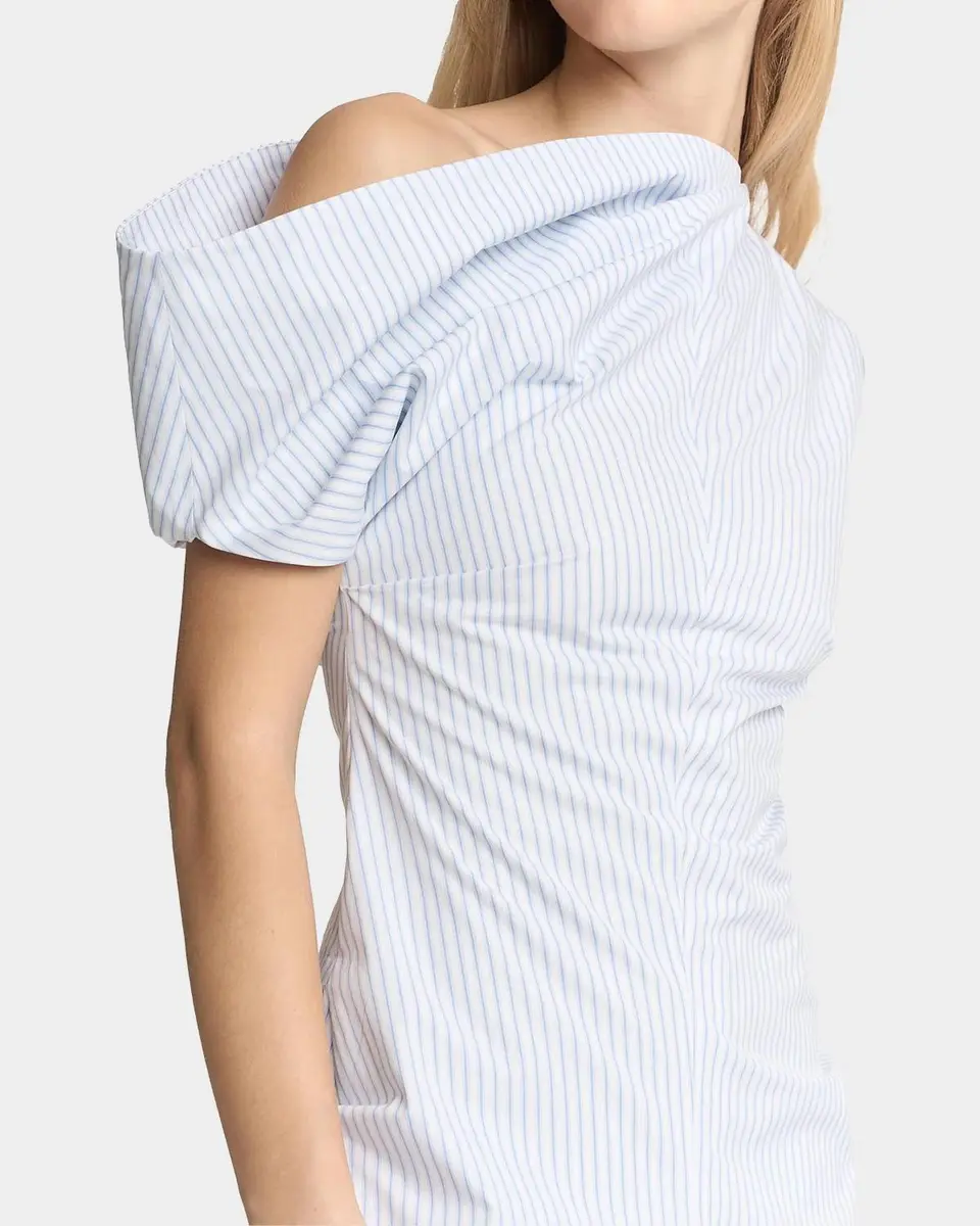 Malo Pinstriped Cotton Off-The-Shoulder Midi-Dress | Thumbnail 5
