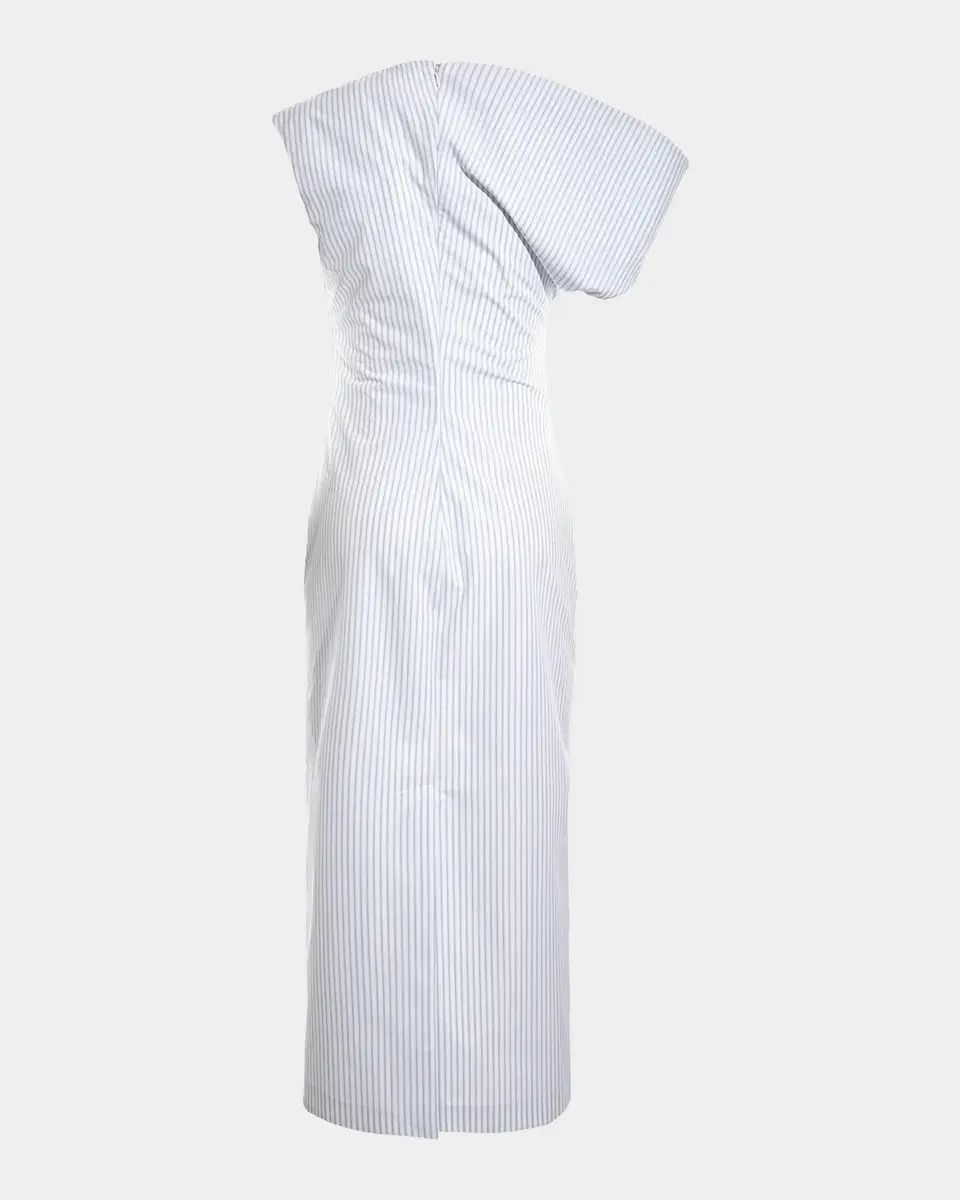 Malo Pinstriped Cotton Off-The-Shoulder Midi-Dress | Thumbnail 7