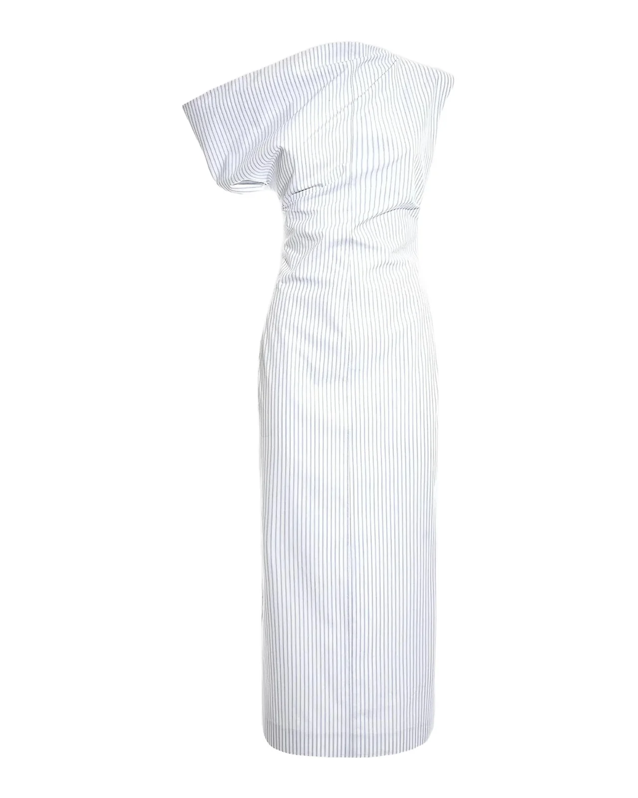 Malo Pinstriped Cotton Off-The-Shoulder Midi-Dress