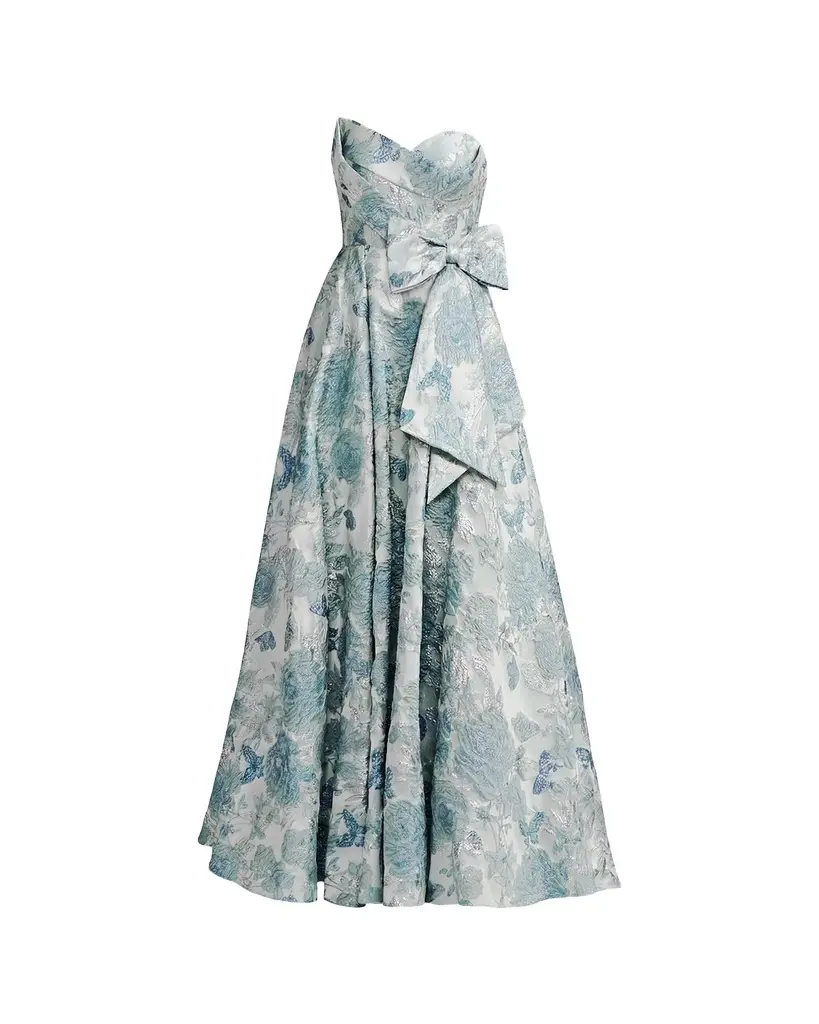 Mac Duggal Floral Brocade Strapless Gown | Image 1 Mac Duggal Floral Brocade Strapless Gown | Image 1