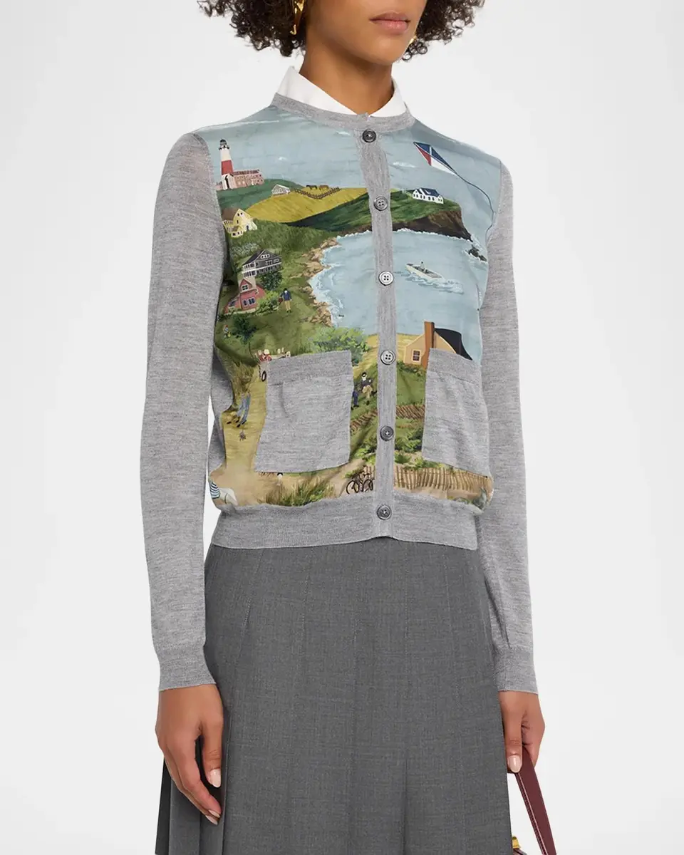 Thom Browne Nantucket Scenic Silk & Cashmere Knit Crewneck Cardigan | Thumbnail 4 Thom Browne Nantucket Scenic Silk & Cashmere Knit Crewneck Cardigan | Thumbnail 4