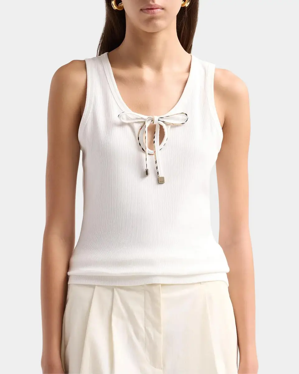 Burberry Tierra Check Tie Scoop-Neck Cotton Rib Tank Top | Thumbnail 4 Burberry Tierra Check Tie Scoop-Neck Cotton Rib Tank Top | Thumbnail 4